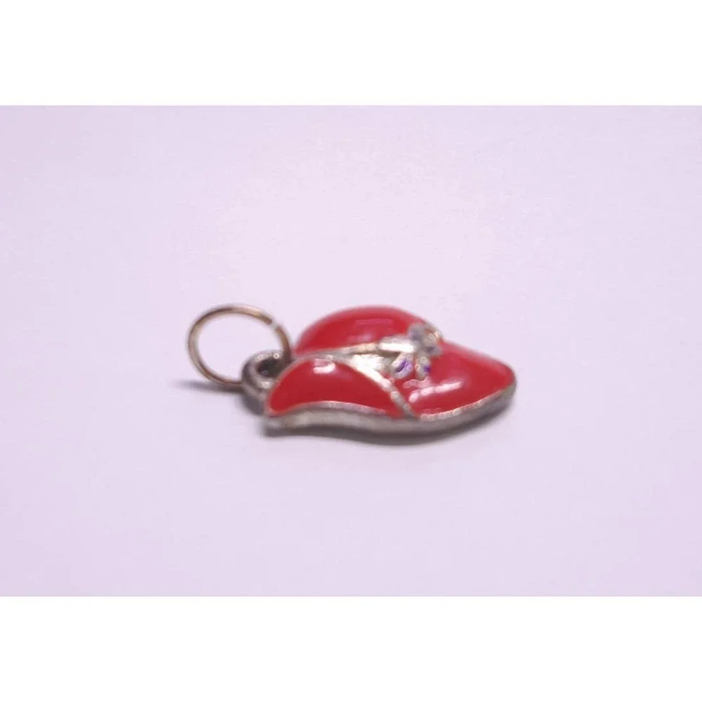 Vintage Red Hat Ladies Charm Pendant Red Vintage Enamel Silver Tone Hat Society